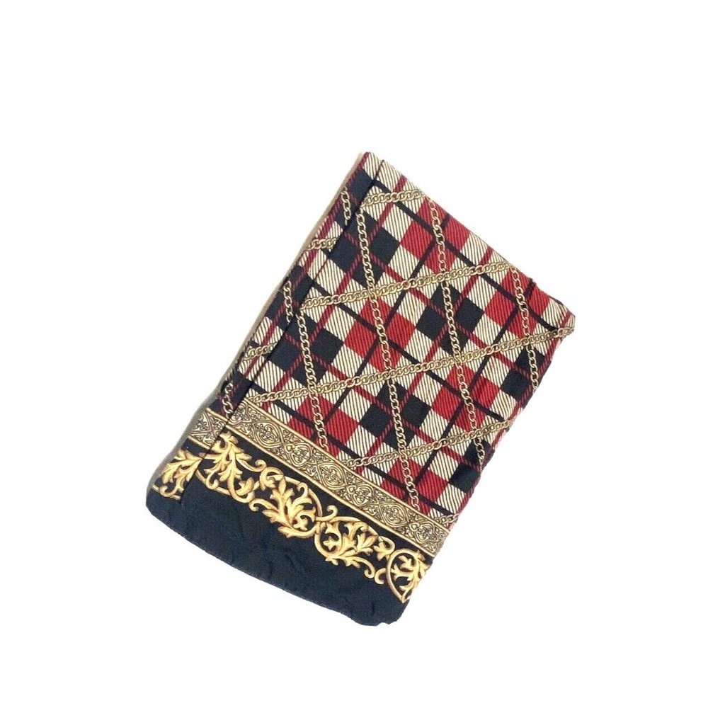 Vintage Designer Inspired Scarf Red Black Gold Chain Mixed Prints Luxury Wrap